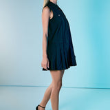 Sleeveless Zip Up Pleated Mini Dress
