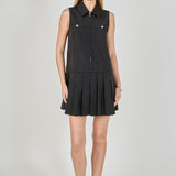 Sleeveless Zip Up Pleated Mini Dress