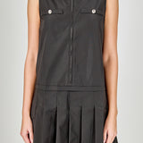 Sleeveless Zip Up Pleated Mini Dress