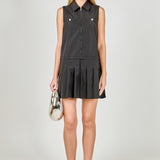 Sleeveless Zip Up Pleated Mini Dress