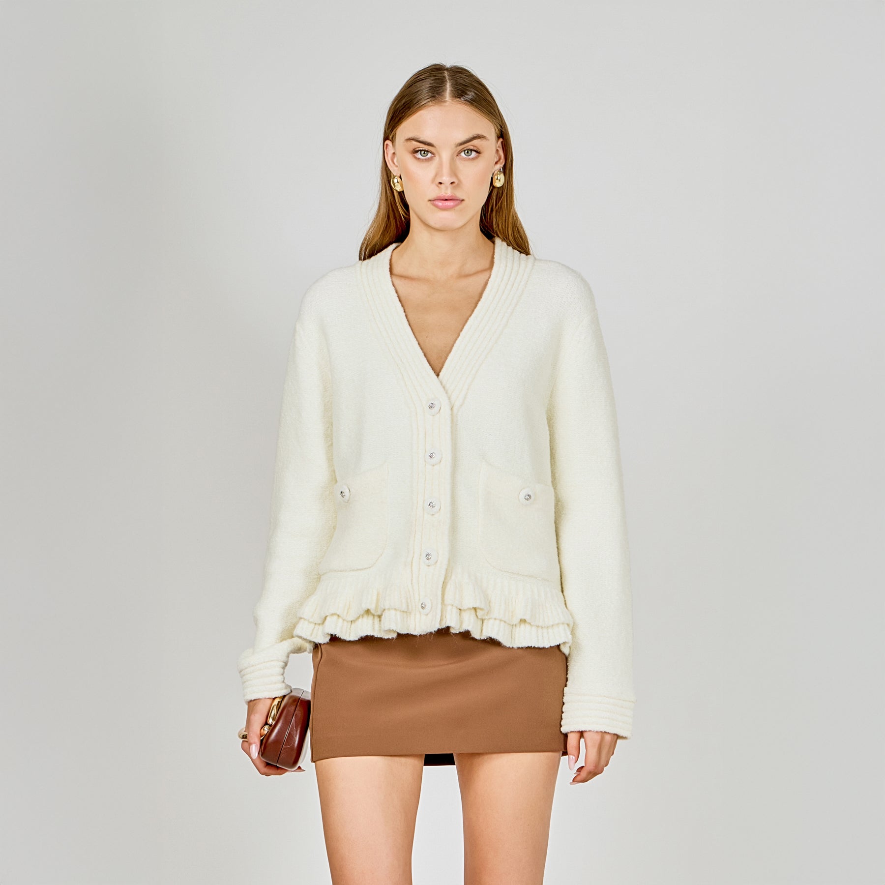 Fuzzy Ruffled Cardigan