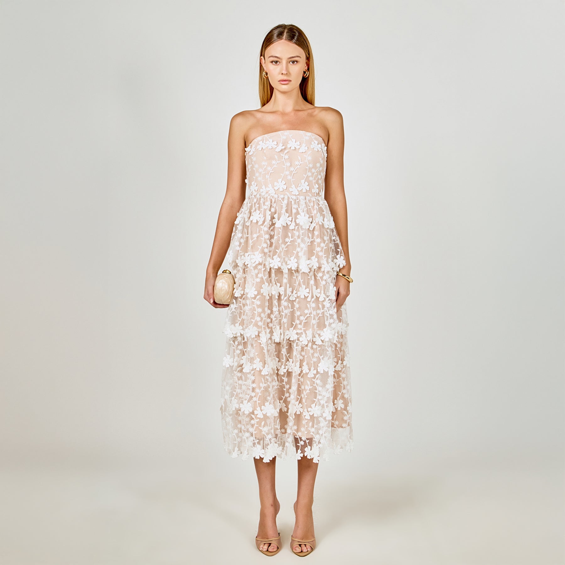 Strapless Crochet Layered Midi Dress