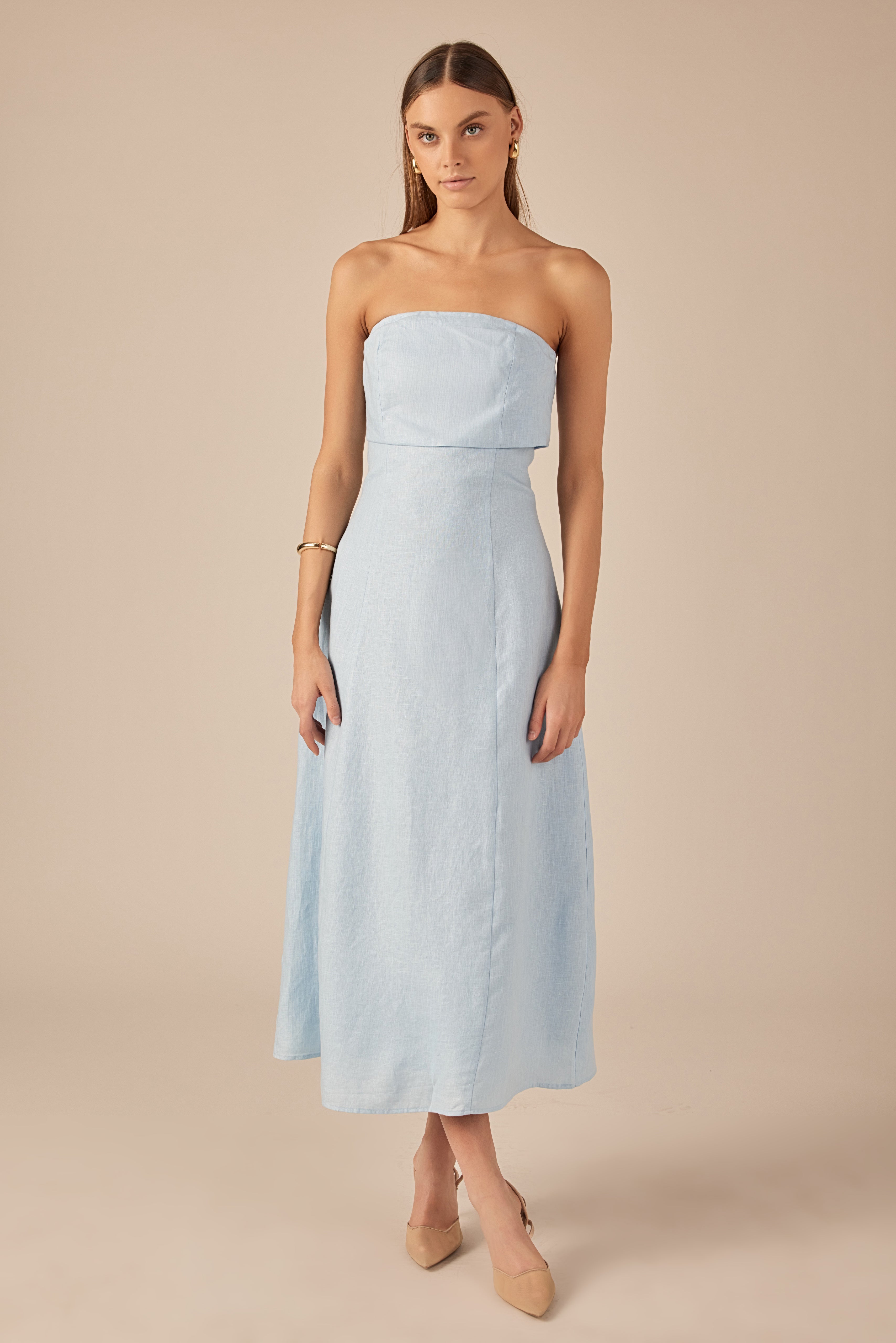 Lucia Folded Strapless Linen Maxi Dress