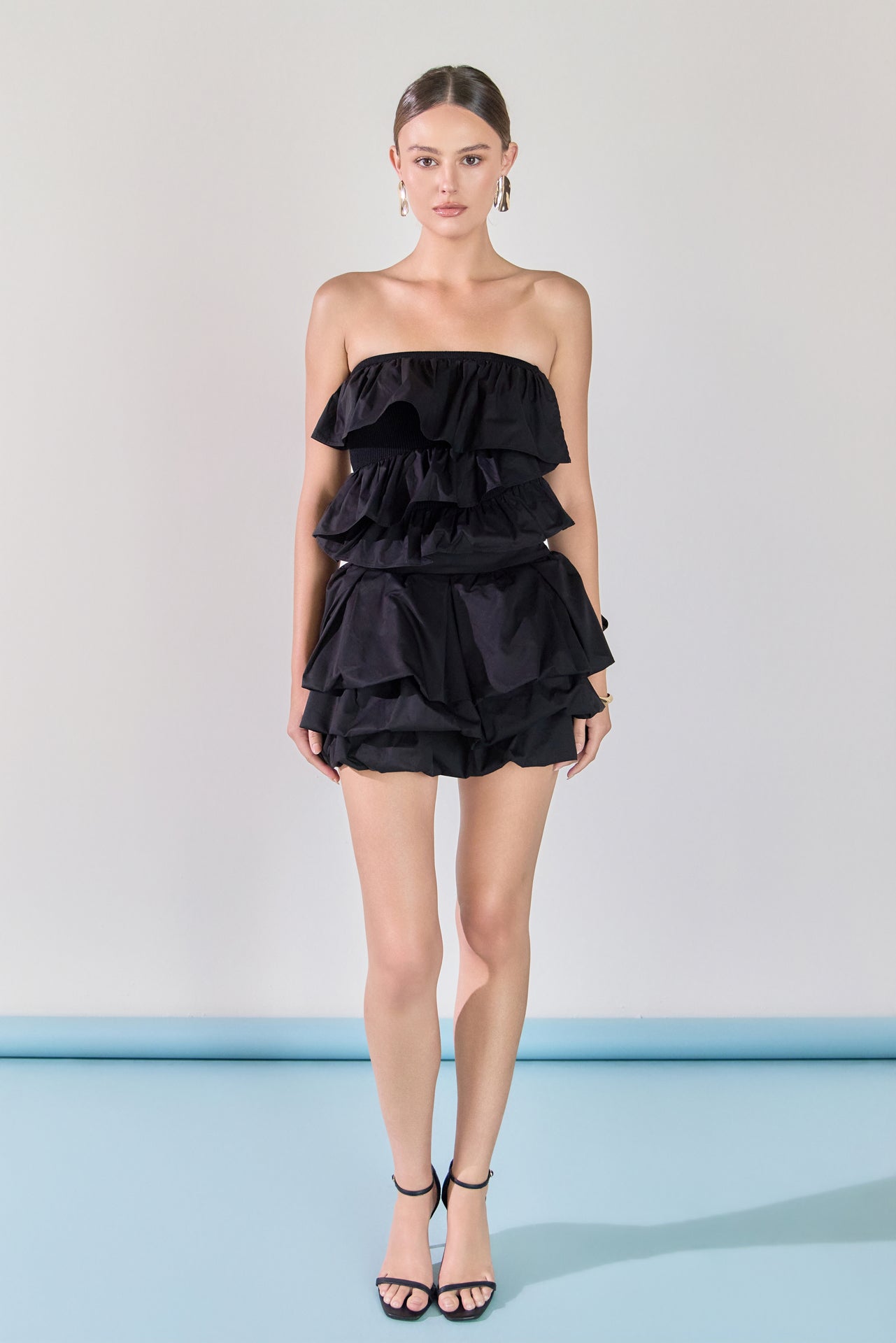 Mixed Media Ruffled Strapless Top