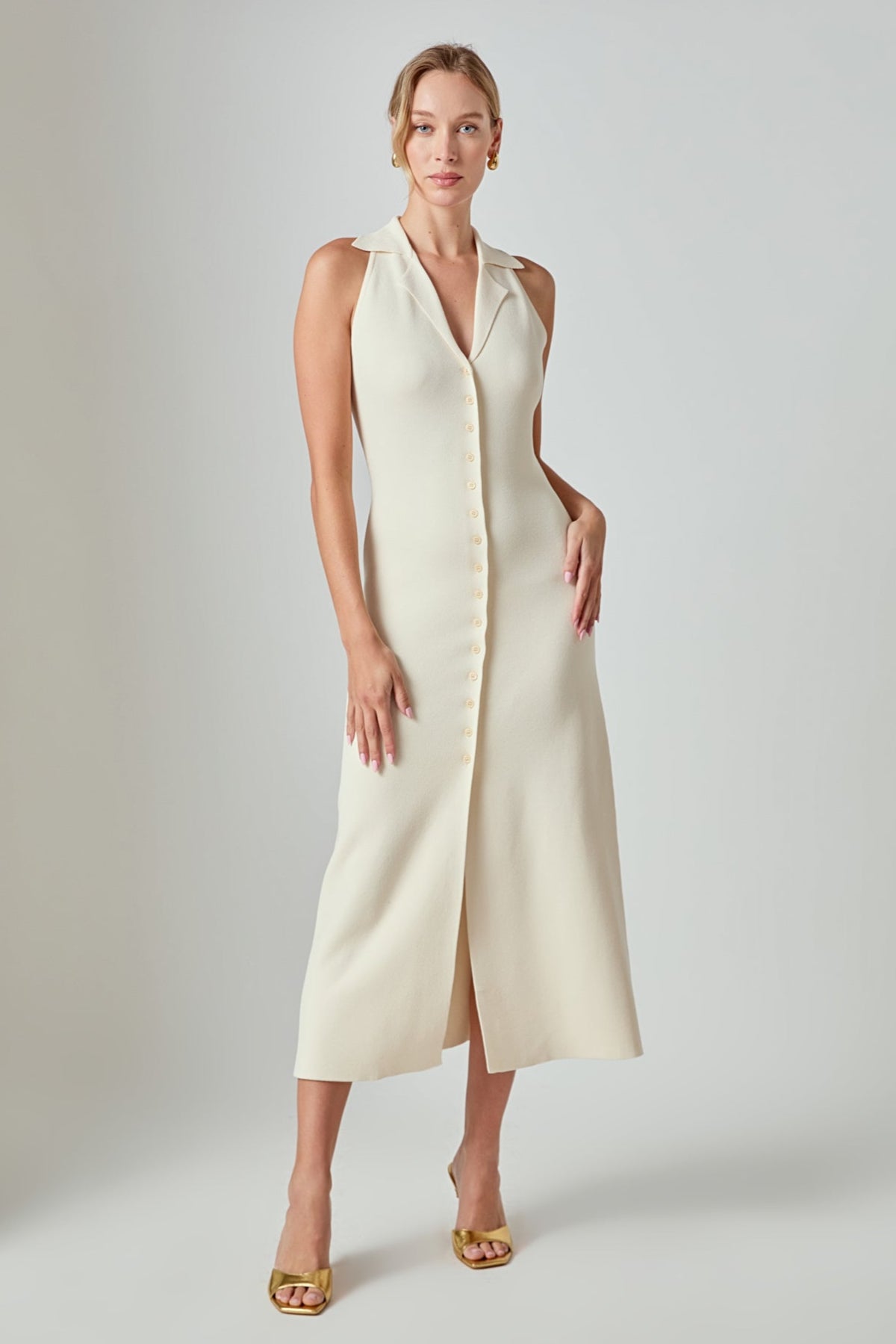 Collared Knit Midi Dress