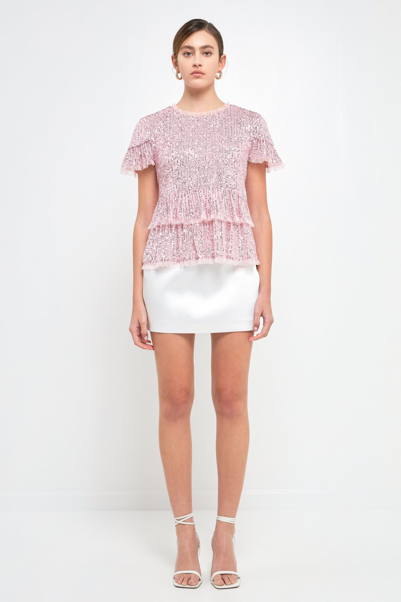 Sequins Baby Doll Top with Mesh