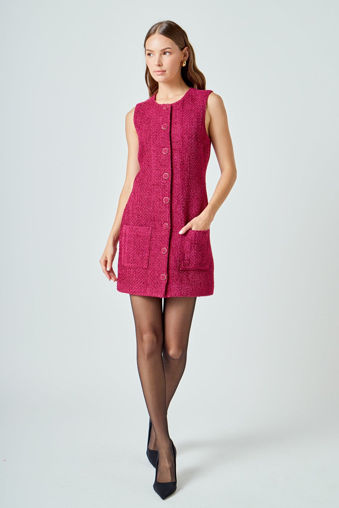 Sleeveless Tweed Mini Dress