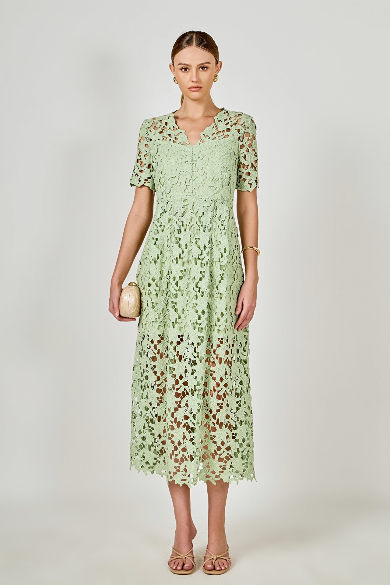 All Over Lace Short Sleeves Midi Dress