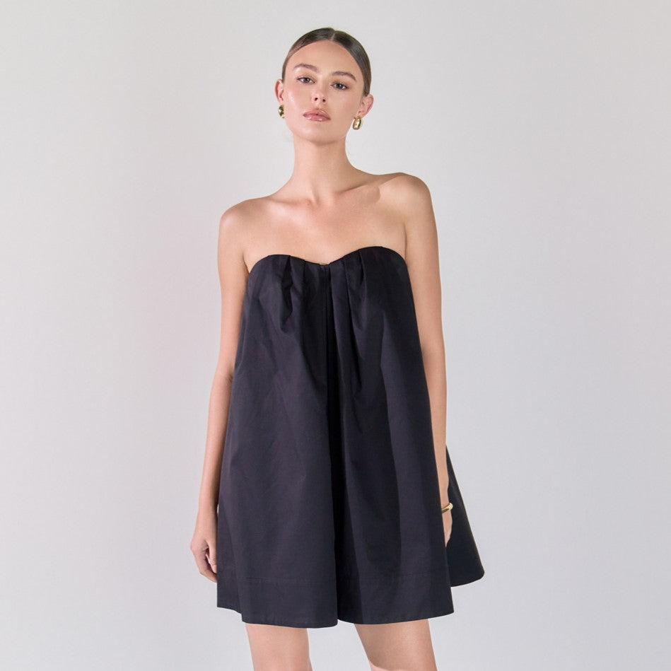 Strapless Pintuck Detail Mini Dress
