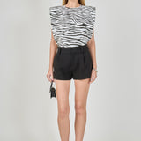 Zebra Print Padded Shoulder T-shirt
