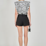 Zebra Print Padded Shoulder T-shirt