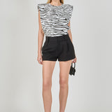 Zebra Print Padded Shoulder T-shirt